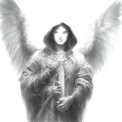 hooded guardian angel with sword and storm tattoo tattoo design idea