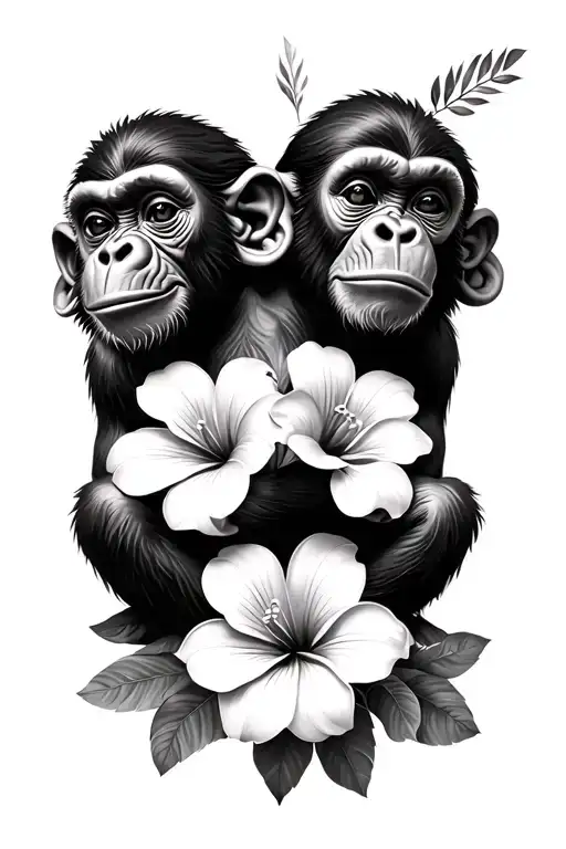 three wise monkeys with frangipanis tattoo design idea
