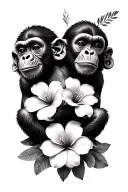 three wise monkeys with frangipanis tattoo design idea