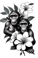 three wise monkeys with frangipanis tattoo design idea
