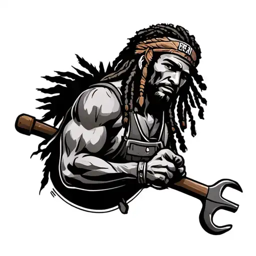 "Indigenous Plumbing " dreadlock Native American plumber holding a wrench tattoo design idea