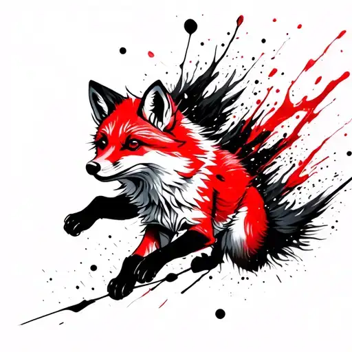 nine tail arctic fox jumping tattoo design idea
