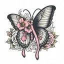Butterfly and breast cancer ribbon tattoo design idea