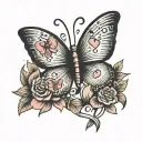 Butterfly and breast cancer ribbon tattoo design idea