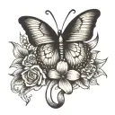 Butterfly and breast cancer ribbon tattoo design idea