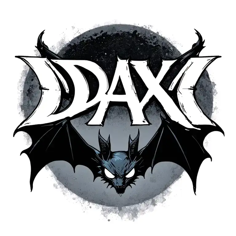 "DAX" flying bat hanging tattoo design idea