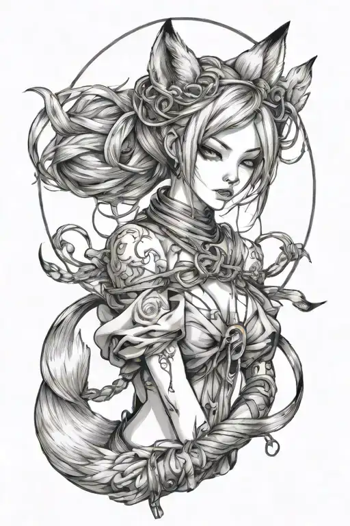 anime shibari fox girl tattoo design idea