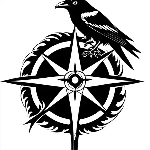 Coverup crow and compass fiery tattoo design idea