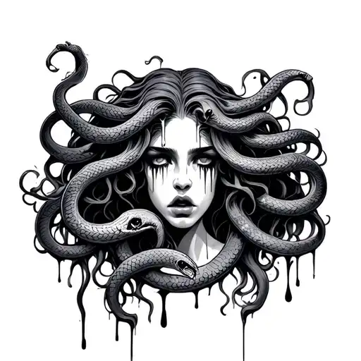 Medusa crying blood tears snake hair logo style tattoo tattoo design idea