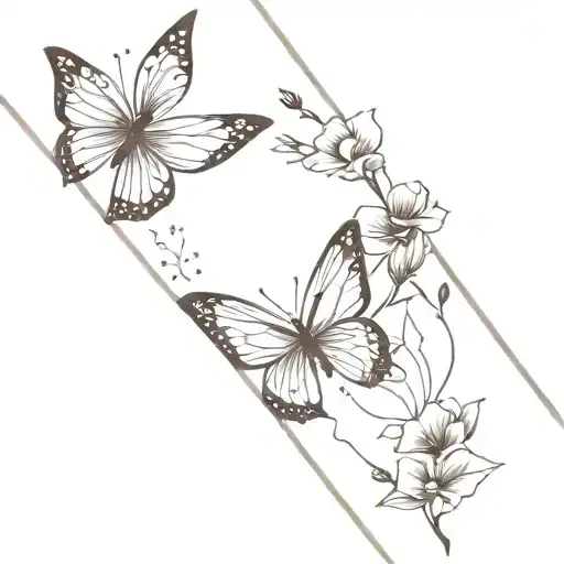 half butterfly half flowers on lower arm fine lined tattoo design idea