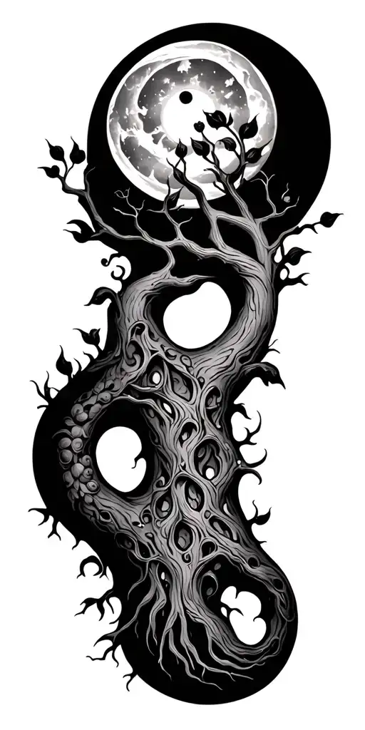 tree of life with sun and moon surrounded tattoo design idea