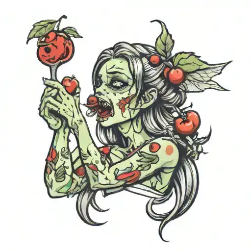 zombie girl eating cherry tattoo design idea