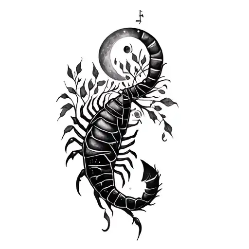 Pisces Scorpio Cancer DNA music moons and fine branches tattoo design idea