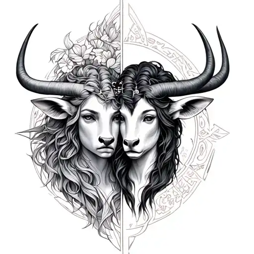Virgo and Taurus zodiac sign intertwined tattoo design idea