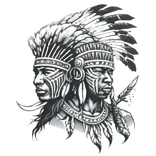 African Warrior With Native American headress tattoo design idea