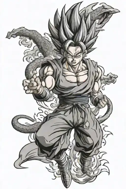 dragon ball z full body charging tattoo design idea