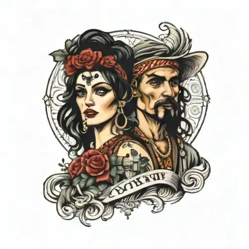 traditional gypsy male and female style  tattoo design idea