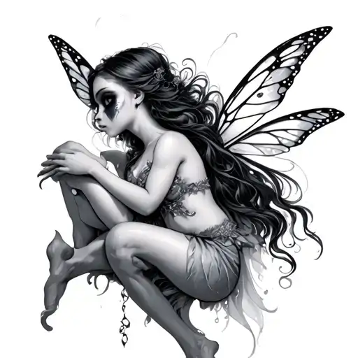 a fairy with a black eye in a choke hold by another fairy tattoo design idea