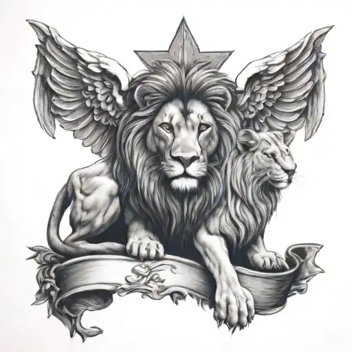 Lion and the Lamb with a cross tattoo tattoo design idea