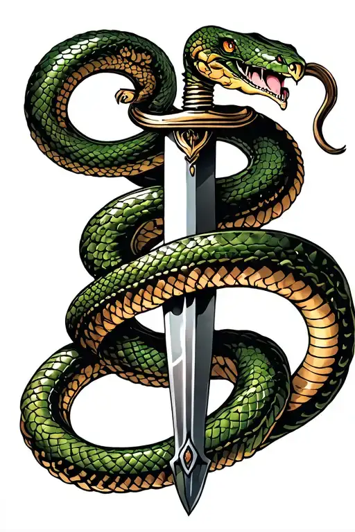 snake dagger wrapped tattoo design idea