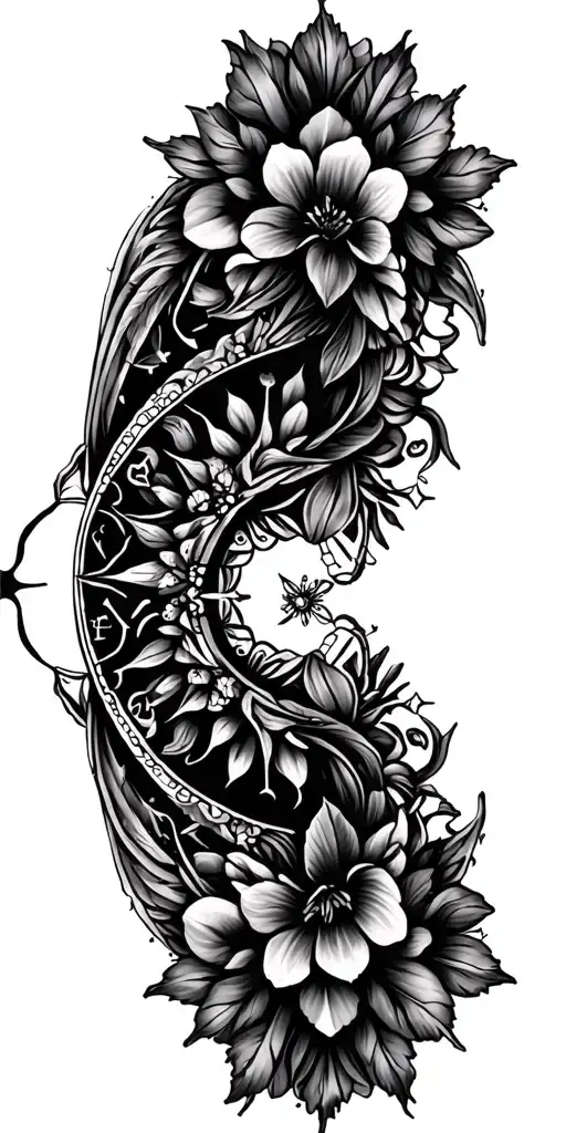 HONEYSUCKLE MANDALA WITH GEMINI ZODIAC tattoo design idea