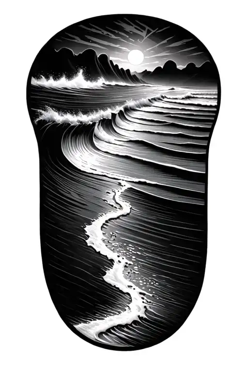 waves washing away footprints in the sand tattoo design idea