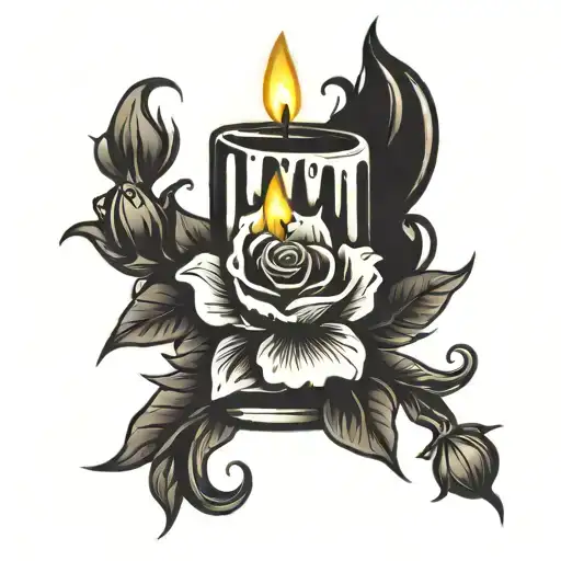 candle and flowers tattoo design idea
