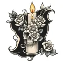 candle and flowers tattoo design idea