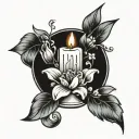 candle and flowers tattoo design idea