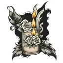 candle and flowers tattoo design idea
