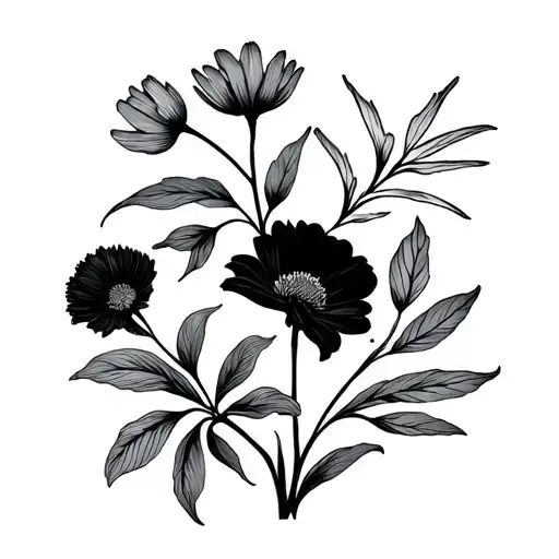 Minimalist silhouette of birth flowers for February, March, May, August, and September. tattoo design idea