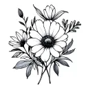 Minimalist silhouette of birth flowers for February, March, May, August, and September. tattoo design idea