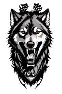 wolf showing teeth, guns akimbo, lightning tattoo design idea