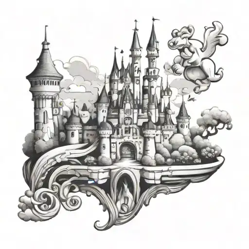 Disney, characters, castle, parks tattoo design idea