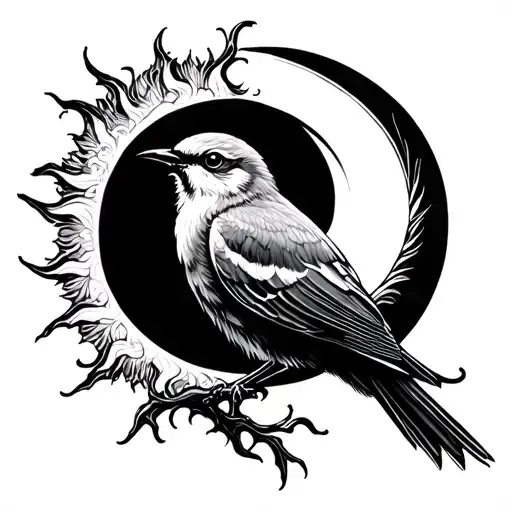 sun moon bird catch dream tattoo design idea