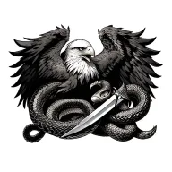 eagle attacking snake sword surrounded tattoo design idea