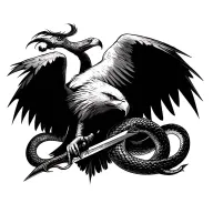 eagle attacking snake sword surrounded tattoo design idea