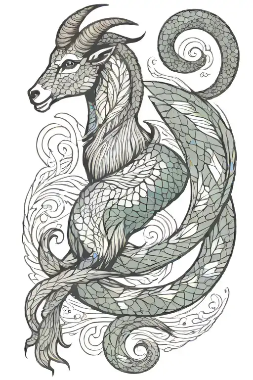 goat mermaid tail earthy capricorn tattoo design idea