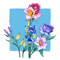 gladiolus, daffodil, rose, sweet pea family birth flower bouquet tattoo design idea