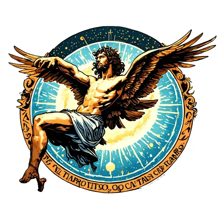 Icarus falling from sun tattoo design idea