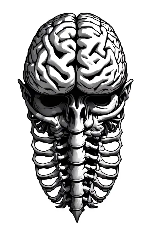 Brain with nervous system and spine tattoo design idea