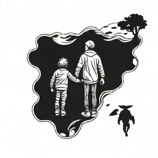 alone dad and son holding hands tattoo design idea