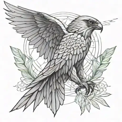 falcon with outstretched wings fantasy on nature background tattoo design idea