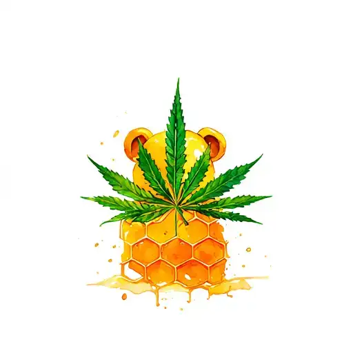 honeycomb with honey bear marijuana tattoo design idea