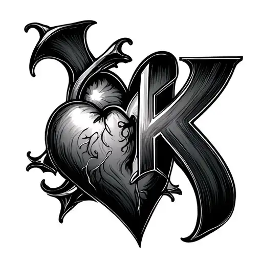 heart symbol with K in it tattoo design idea