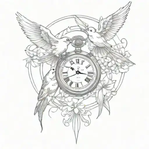 swallows, pocket watch, date tattoo tattoo design idea