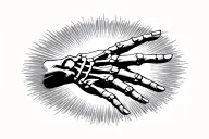 skeleton hand touching human hand reaching with sun in background  tattoo design idea