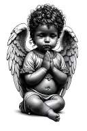 black baby angel praying with big wings tattoo design idea