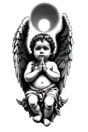 black baby angel praying with big wings tattoo design idea