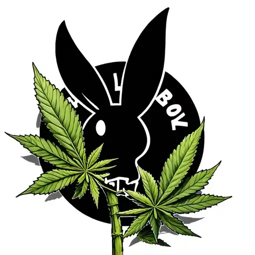 cannabis bud with leaves and playboy bunny logo tattoo design idea